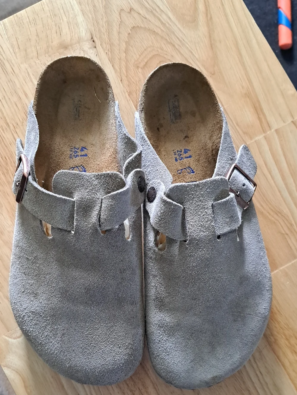 Birkenstock Gray Suede Slip-On Clogs with Buckle - Picture 1 of 8